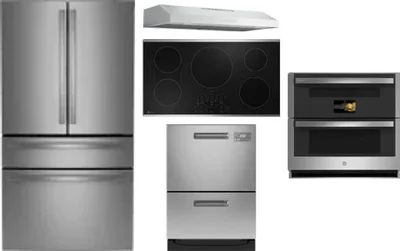 5 Piece Package Includes Refrigerator, Cooktop, Wall Oven, Hood And Dishwasher